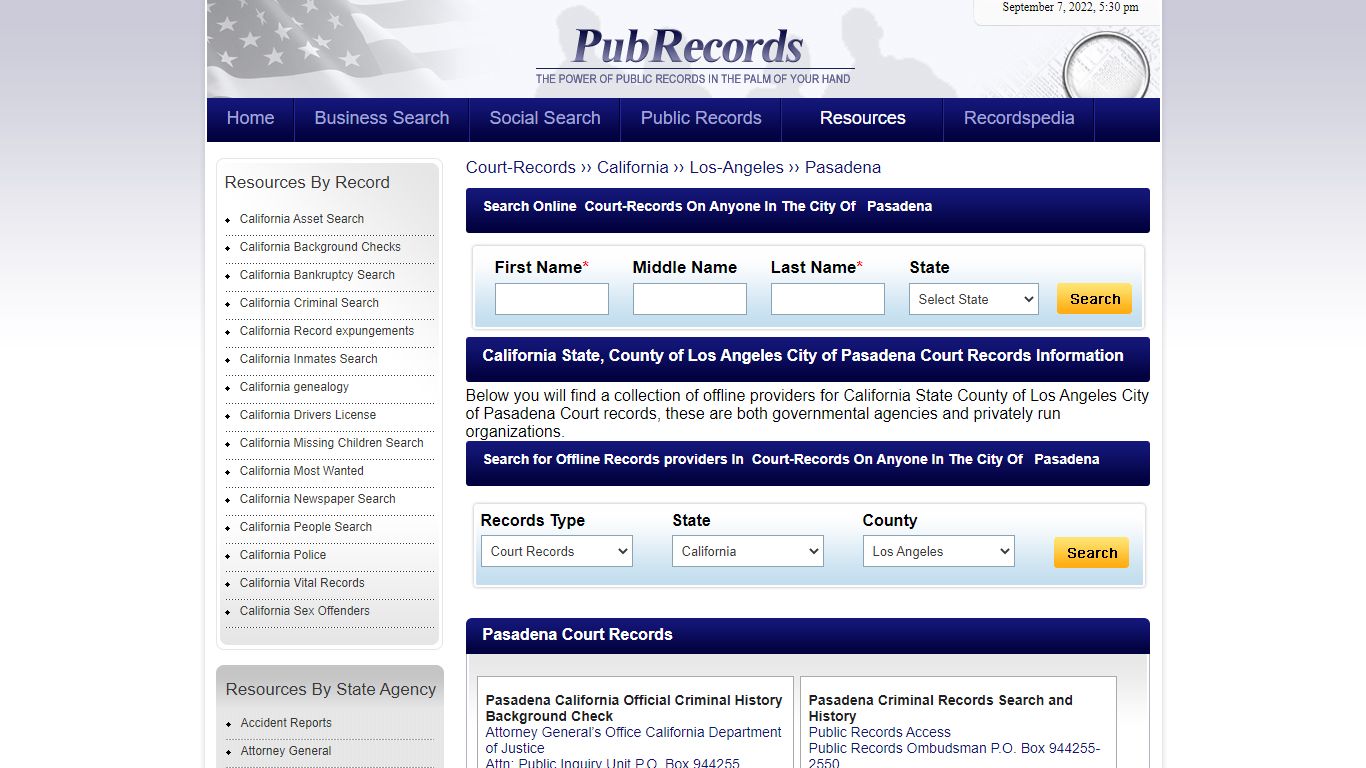 Pasadena, Los Angeles County, California Court Records