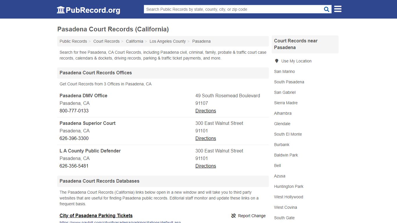 Free Pasadena Court Records (California Court Records) - PubRecord.org